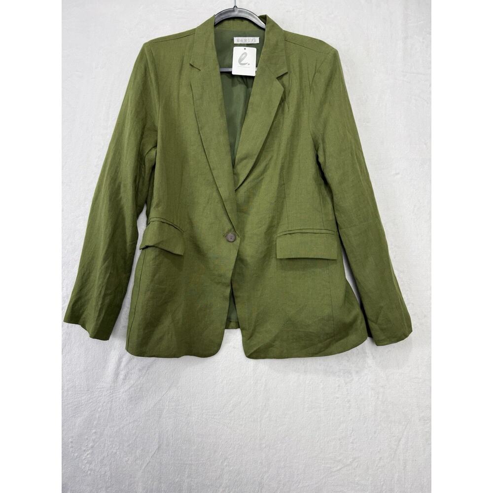 Karlie Notched Colla Linen Blend One Button Green Blazer Jacket Size Large